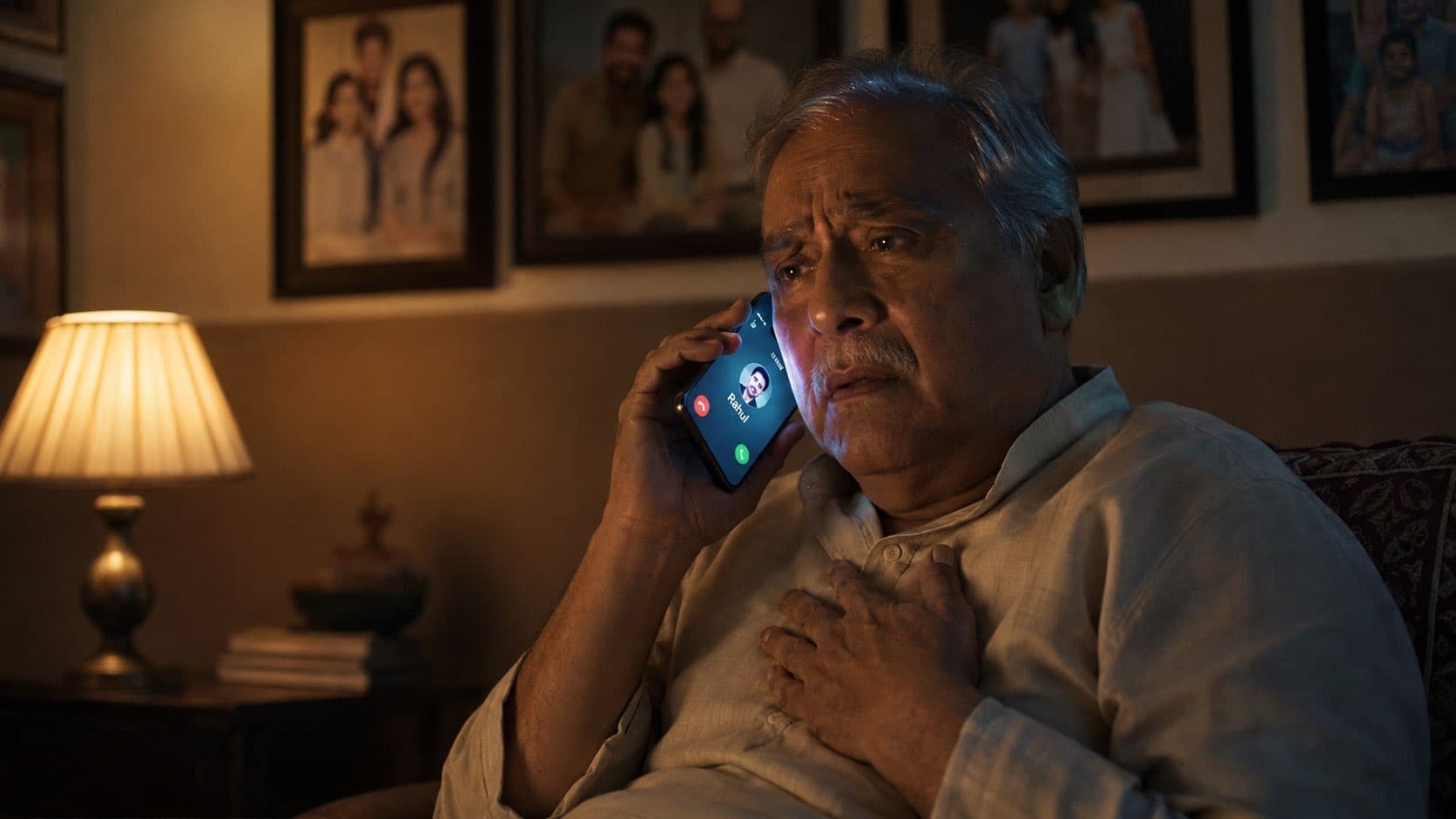 Elderly Indian man distressed on a phone call -- AI voice cloning scam targeting families