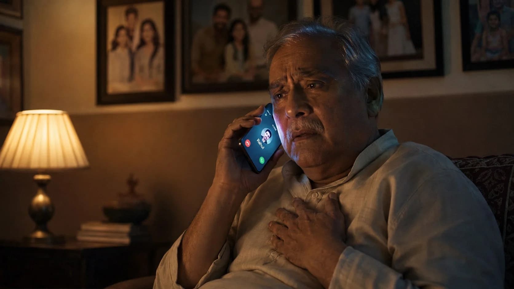 Elderly Indian man distressed while receiving a suspicious call -- AI voice cloning scam targeting Indian families
