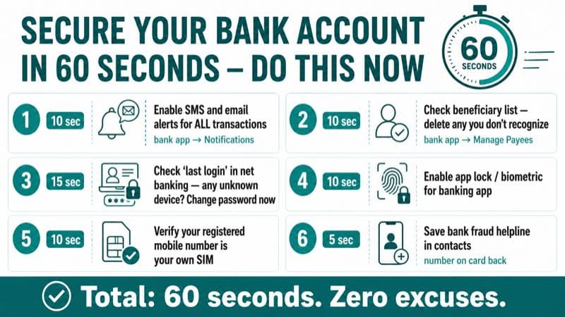 How to secure bank account India in 60 seconds, security checklist