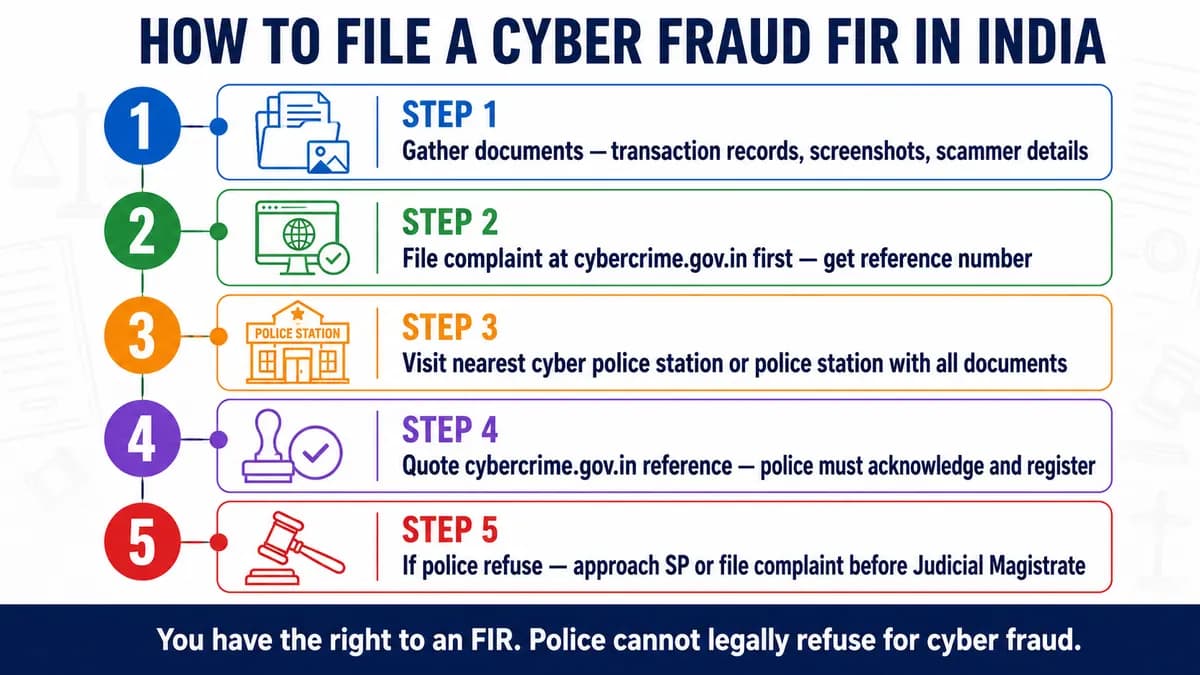 How to file FIR for cyber fraud India, step by step evidence portal police and escalation guide