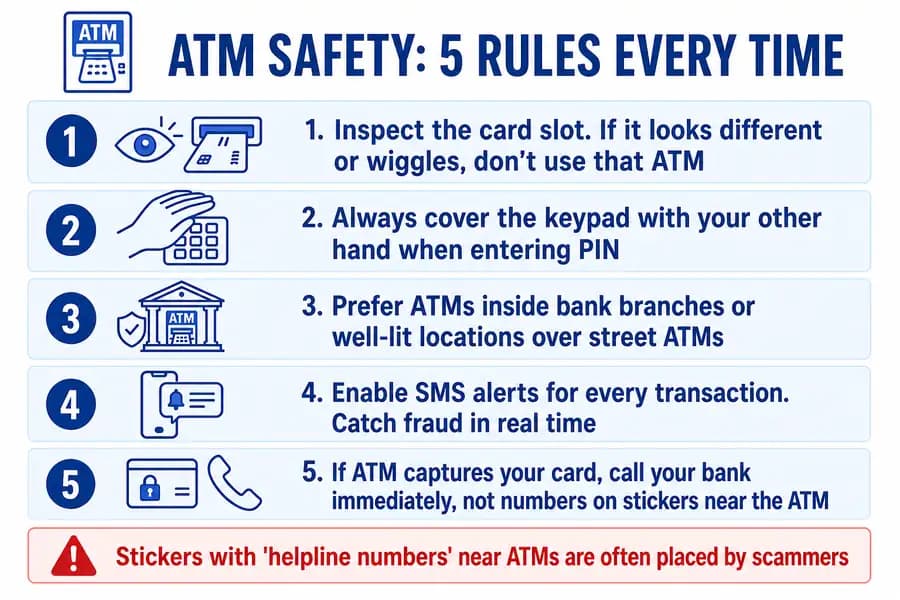 ATM safety rules India, how to avoid card skimming at ATM