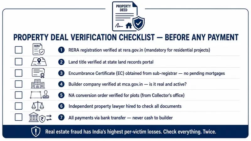 Property verification checklist India, RERA encumbrance land records and lawyer checks