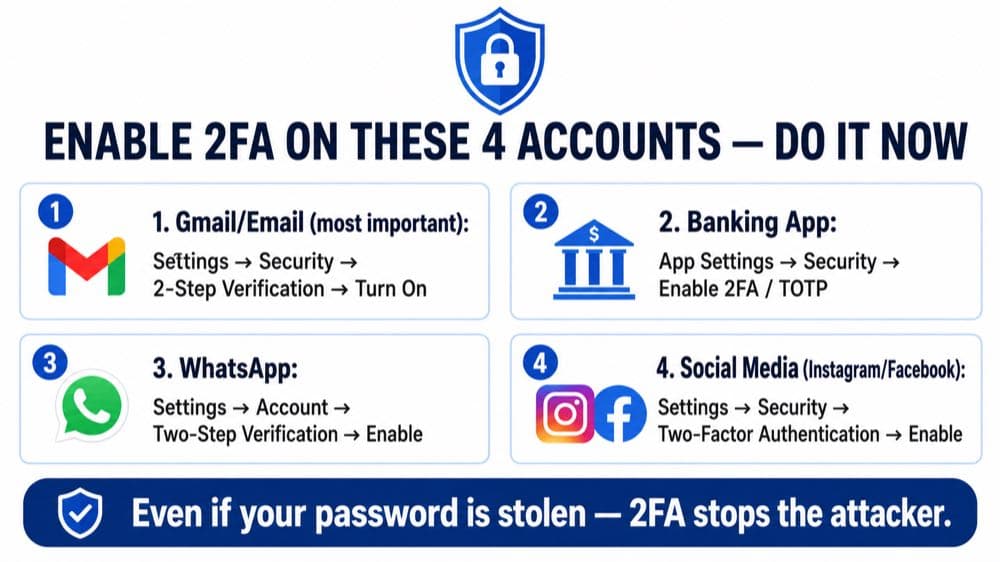 How to enable two factor authentication India for Gmail, banking, WhatsApp and social media