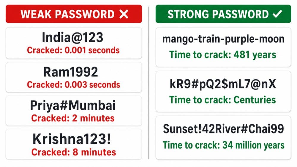 Weak vs strong password India examples and how to create a strong password