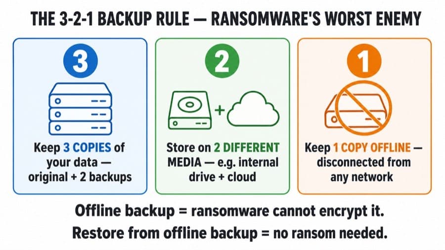 The 3-2-1 backup rule for ransomware protection in India, 3 copies, 2 media types, 1 offline copy
