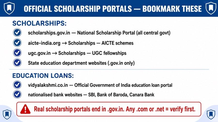 Official scholarship portals India, NSP scholarships.gov.in, AICTE, UGC, Vidya Lakshmi