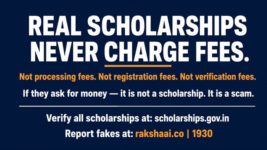 The one rule about scholarships India, real scholarships never charge fees