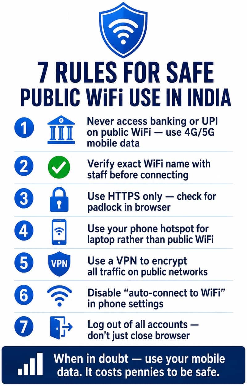 How to stay safe on public WiFi India, 7 rules for airport hotel cafe