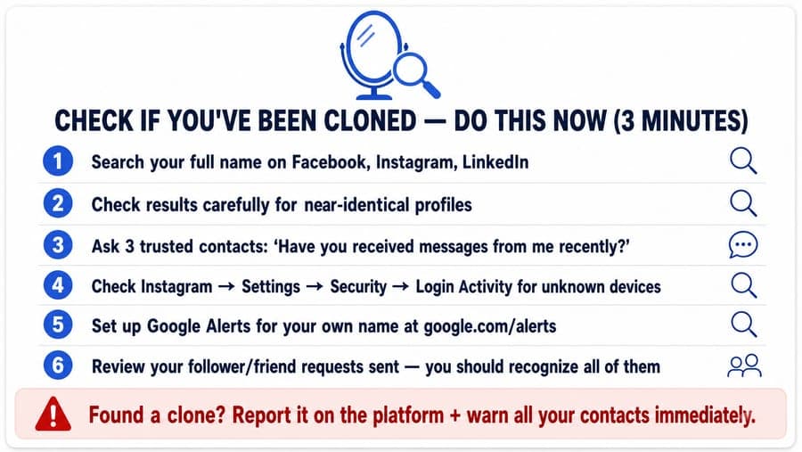 How to check if your account has been cloned India, self search checklist