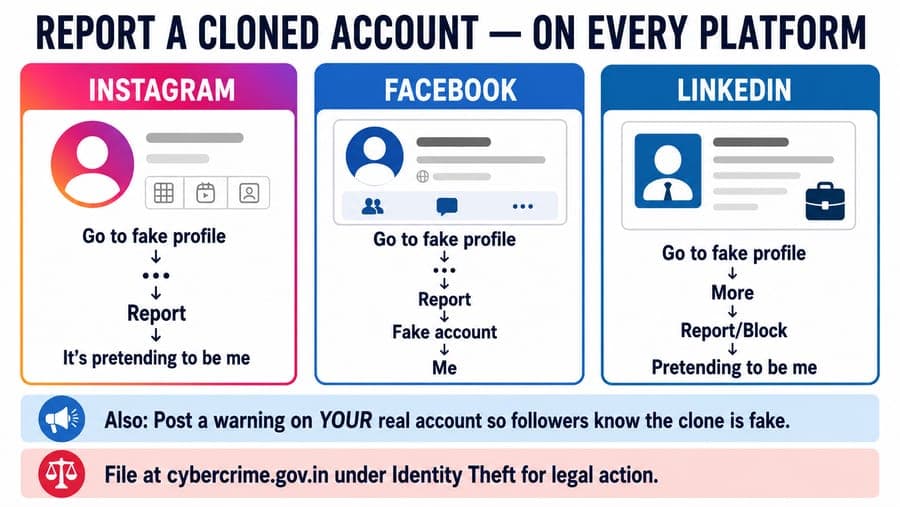 How to report cloned account on Instagram Facebook LinkedIn India, step by step