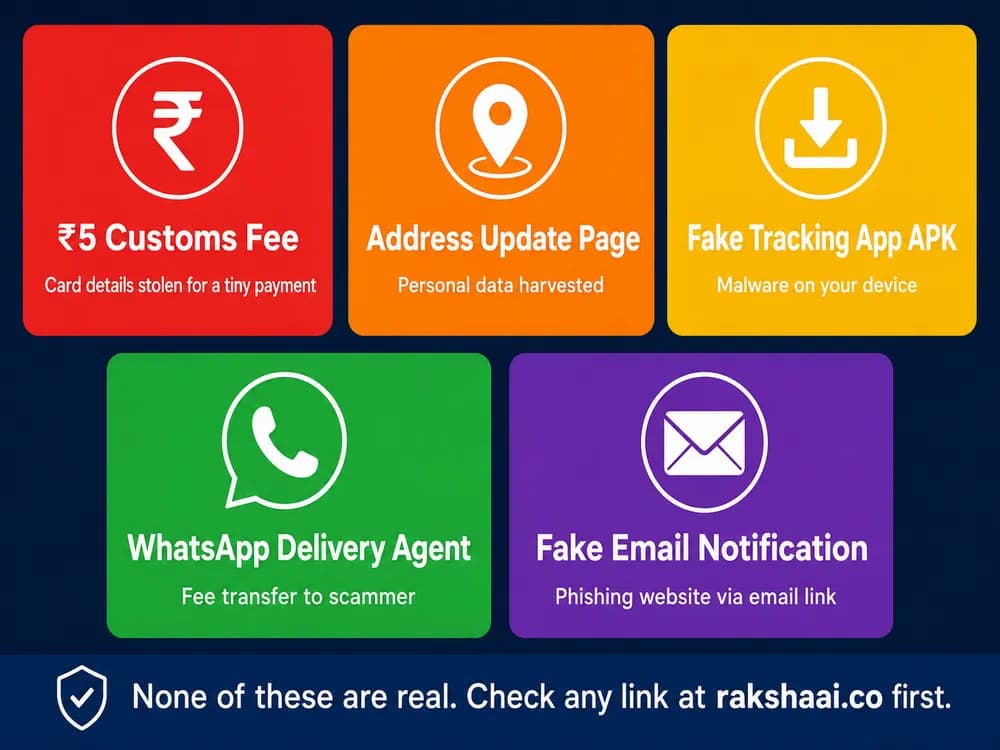 5 types of fake delivery scam India 2026 - SMS WhatsApp APK email variants