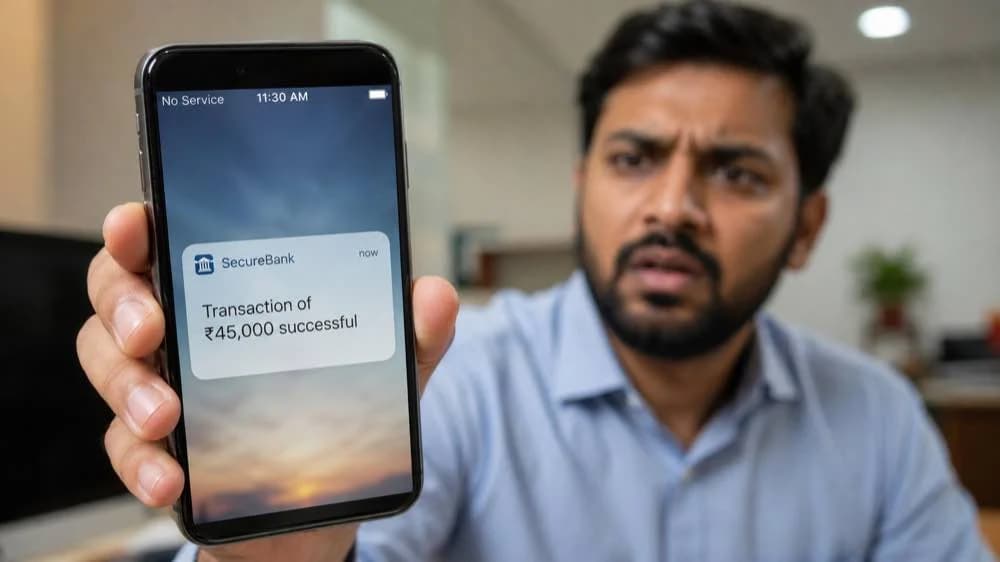 SIM swap fraud India 2026  phone shows No Service while bank sends transaction alert