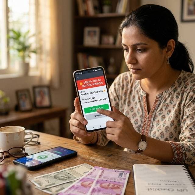 Indian seller verifying UPI ID and payment before releasing goods
