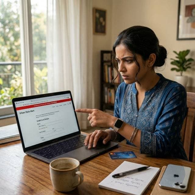 Indian woman checking website safety on RakshaAI