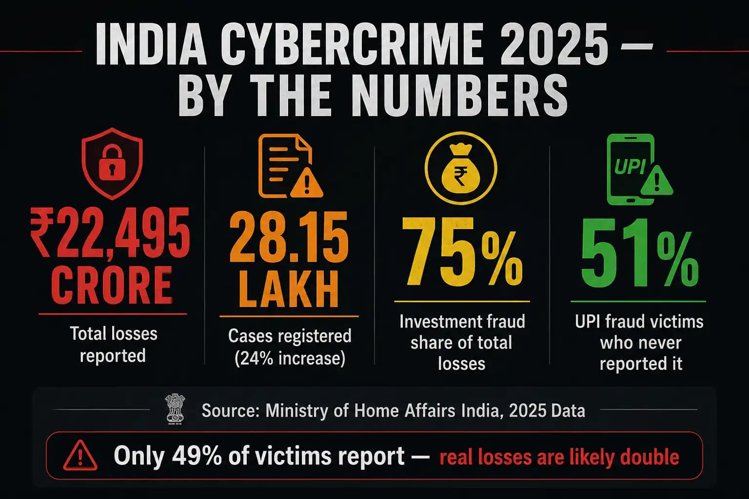 India cybercrime statistics 2026 ₹22495 crore lost and 28 lakh complaints data