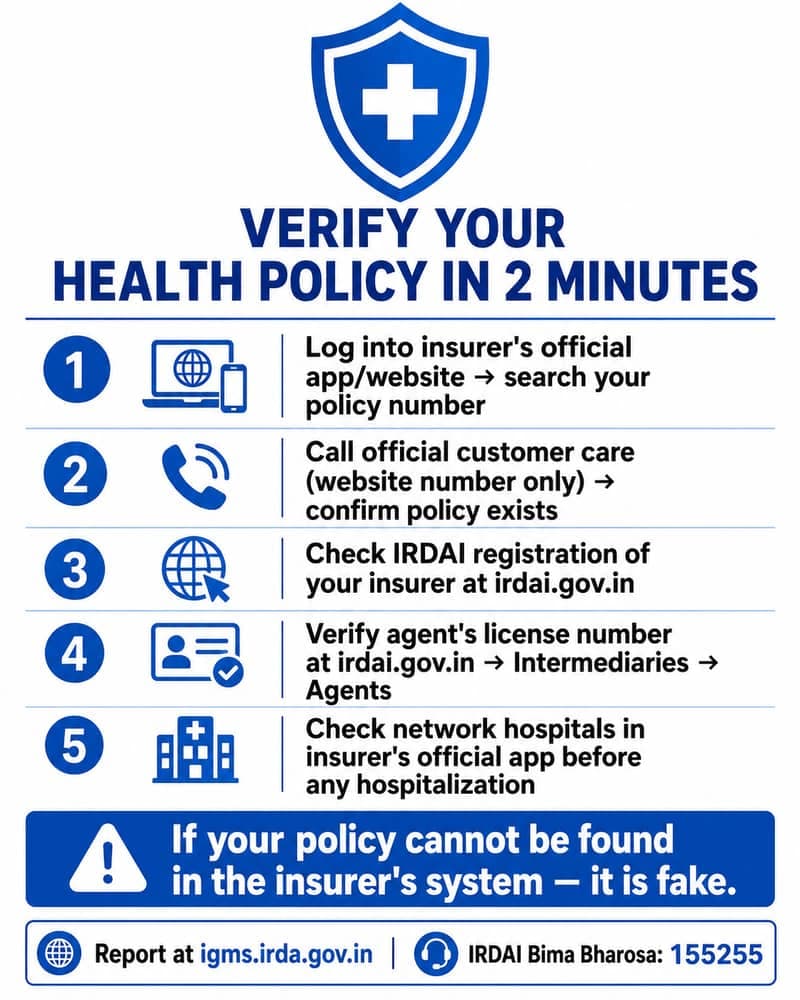 How to verify health insurance policy India, IRDAI agent check 5 steps