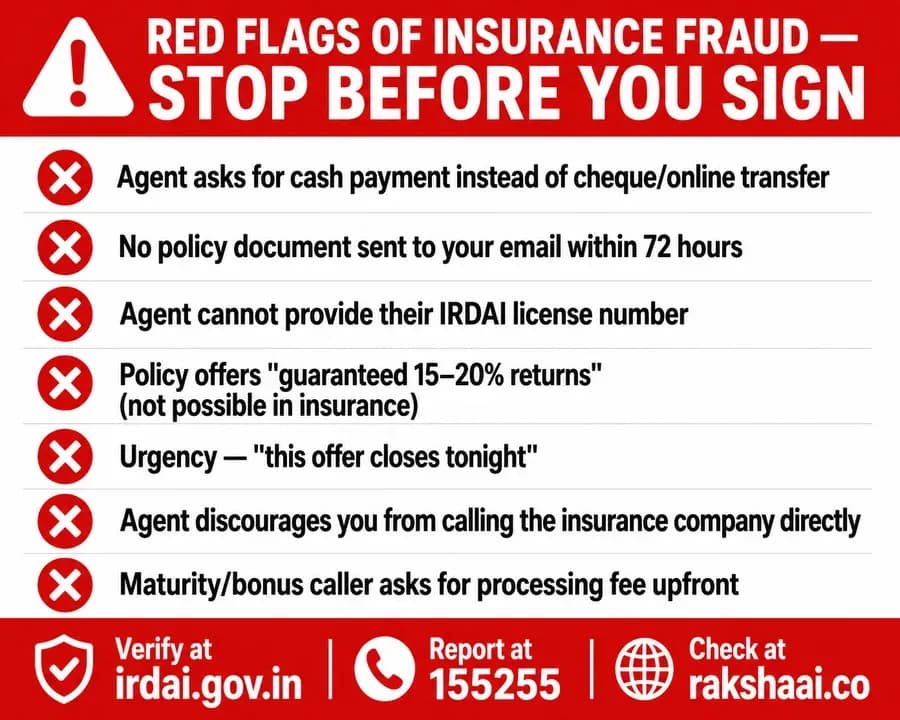 Red flags of insurance fraud India, how to spot fake agent fake policy