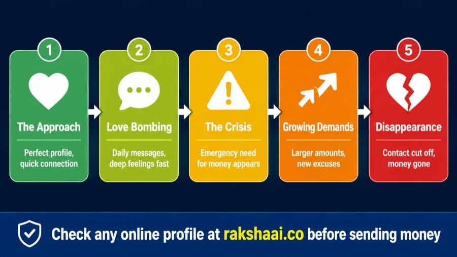 5 stages of romance scam India, how fake love fraud works step by step from approach to disappearance